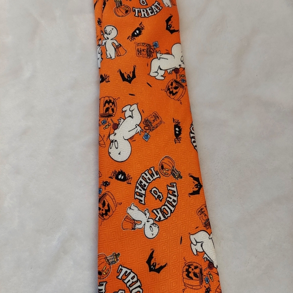 New Casper Mens Necktie Orange Black The Friendly Ghost Halloween 3.75" Wide - Picture 4 of 7